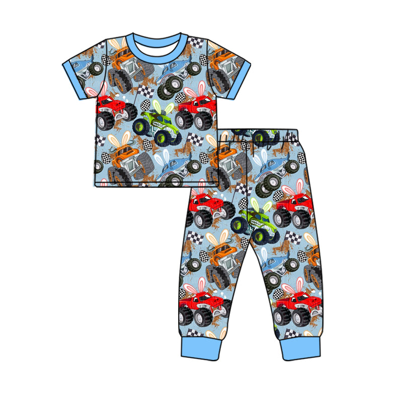 preorder BSPO0667 Easter Car Blue Short Sleeve Pants Boys Pajamas