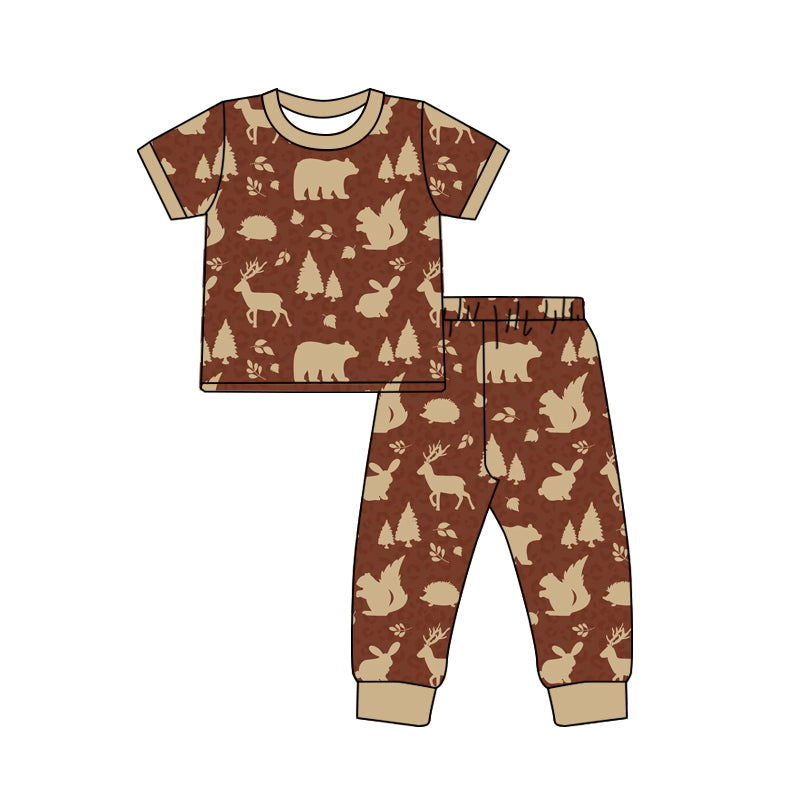 preorder BSPO0669 Deer Bear Brown Short Sleeve Pants Boys Set