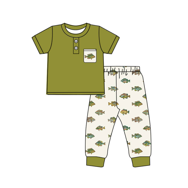 preorder BSPO0674 Hunting Fishing Green Short Sleeve Pants Boys Set