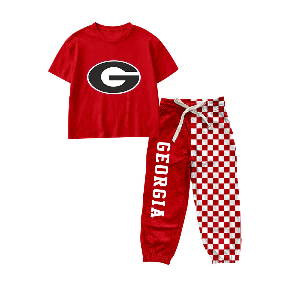 preorder BSPO0700 GEORGIA Red Short Sleeve Checkered Pants Boys Set