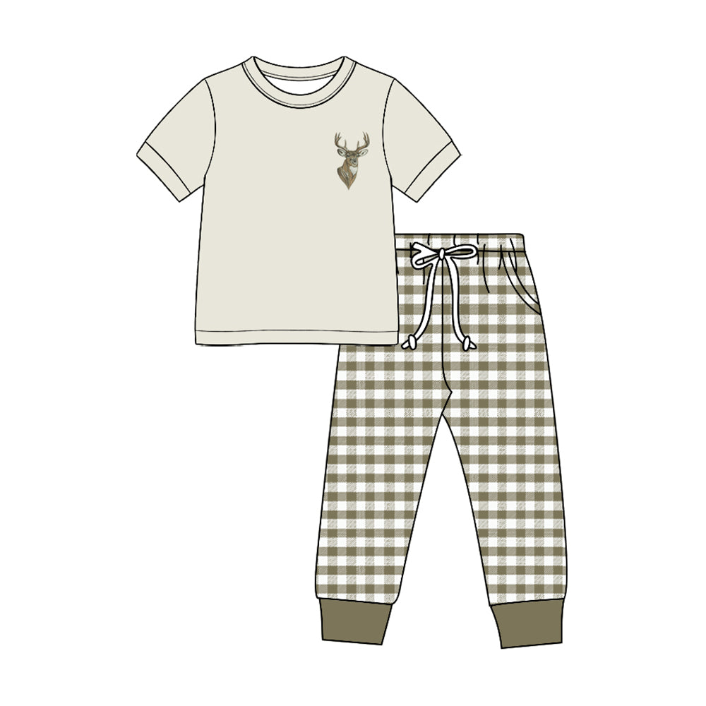 preorder BSPO0704 Hunting Deer Short Sleeve Checkered Pants Boys Set