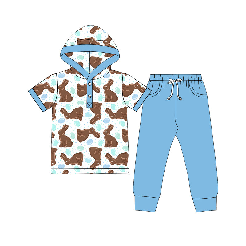 preorder BSPO0735 Easter Rabbit Blue Hoodie Short Sleeve Pants Boys Set