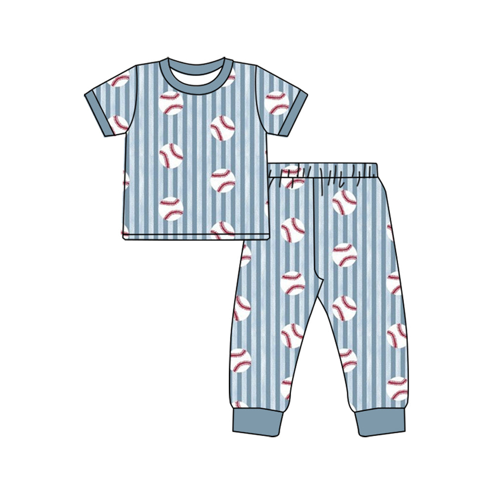 preorder BSPO0736 Baseball Blue Striped Short Sleeve Pants Boys Set