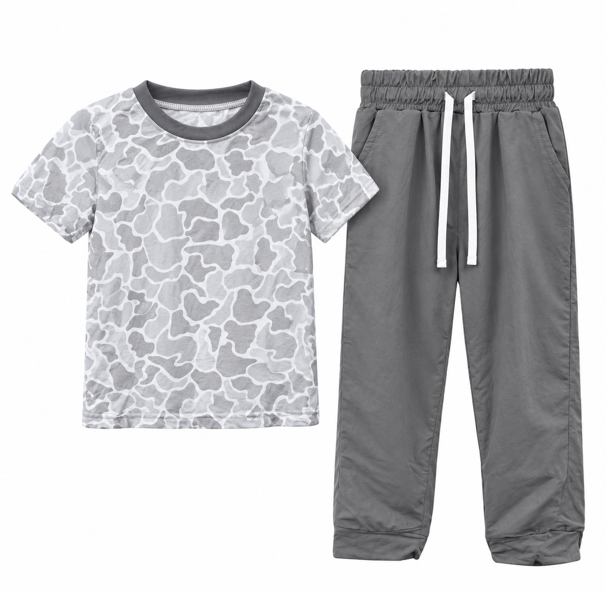 preorder BSPO0738 Gray Camo Short Sleeve Gray Pants Boys Set