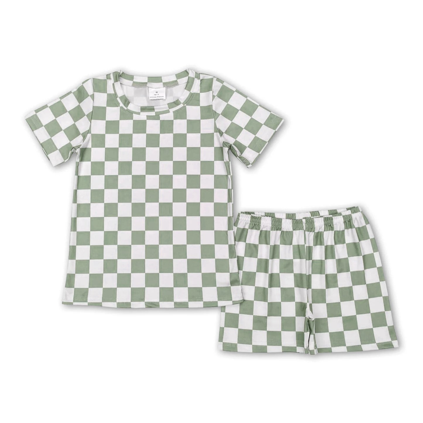 preorder BSSO0687 Green checkered short sleeve shorts boys pajamas