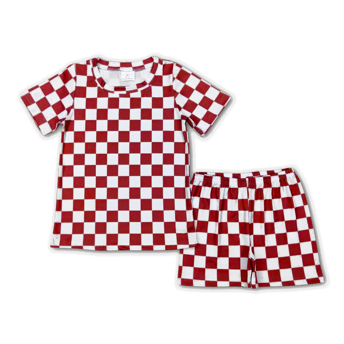 preorder BSSO0689 Red checkered short sleeve shorts boys pajamas