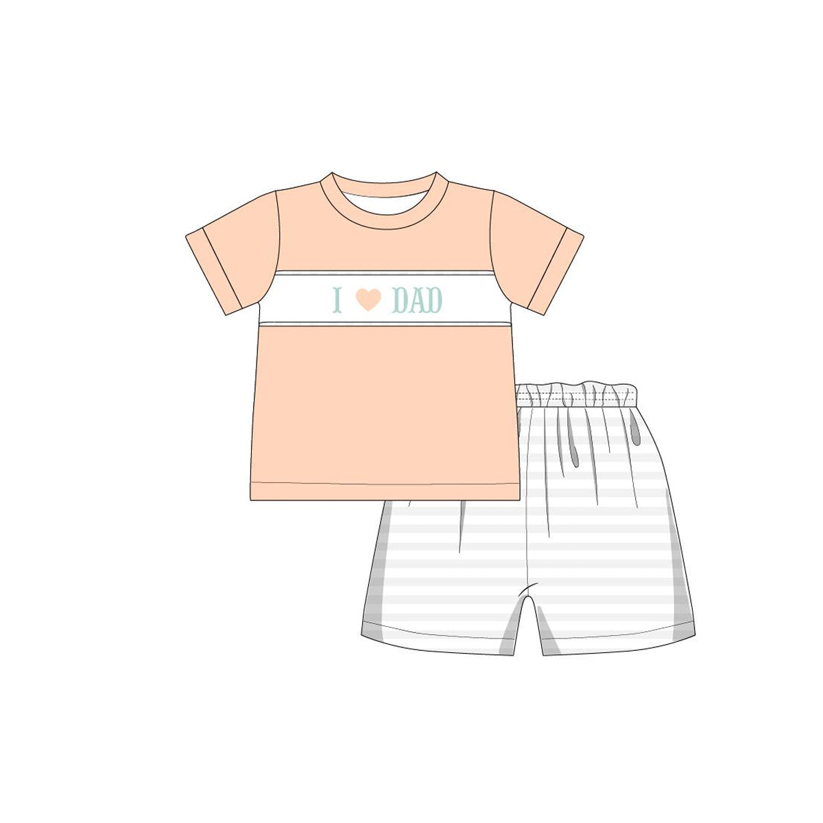 preorder BSSO0752 i love dad orange short sleeve striped short boys set