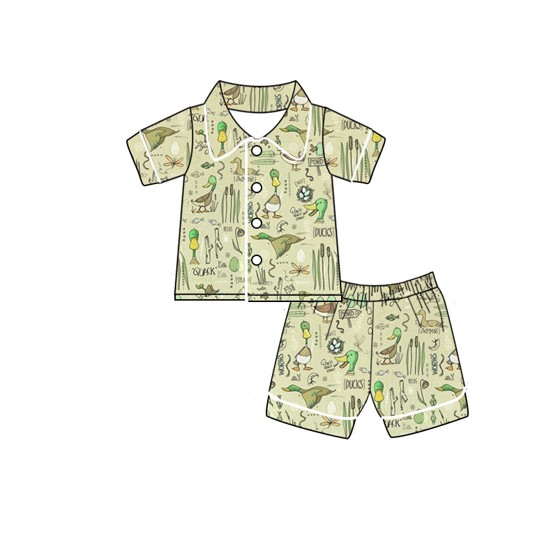 preorder BSSO0759 cartoon cute duck mallard green short sleeve shorts boys pajamas