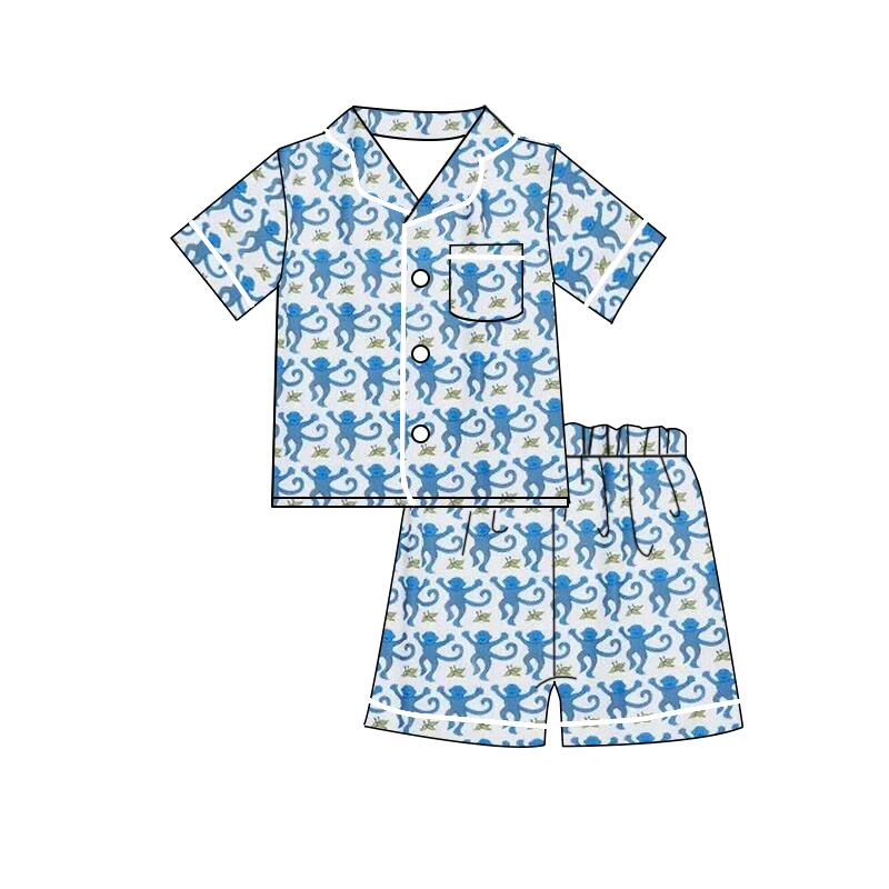 preorder BSSO0793 blue monkey pocket short sleeve shorts boys pajamas