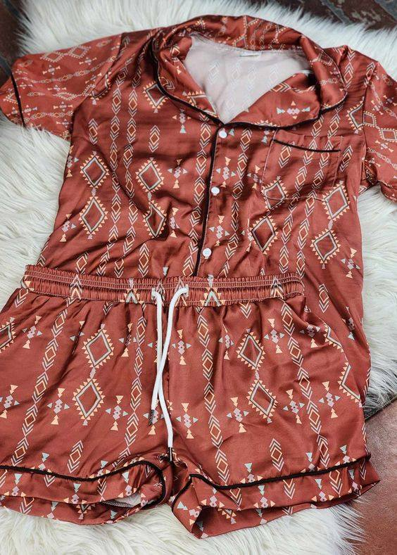 preorder BSSO0815 Western Aztec brown short sleeve shorts boys pajamas