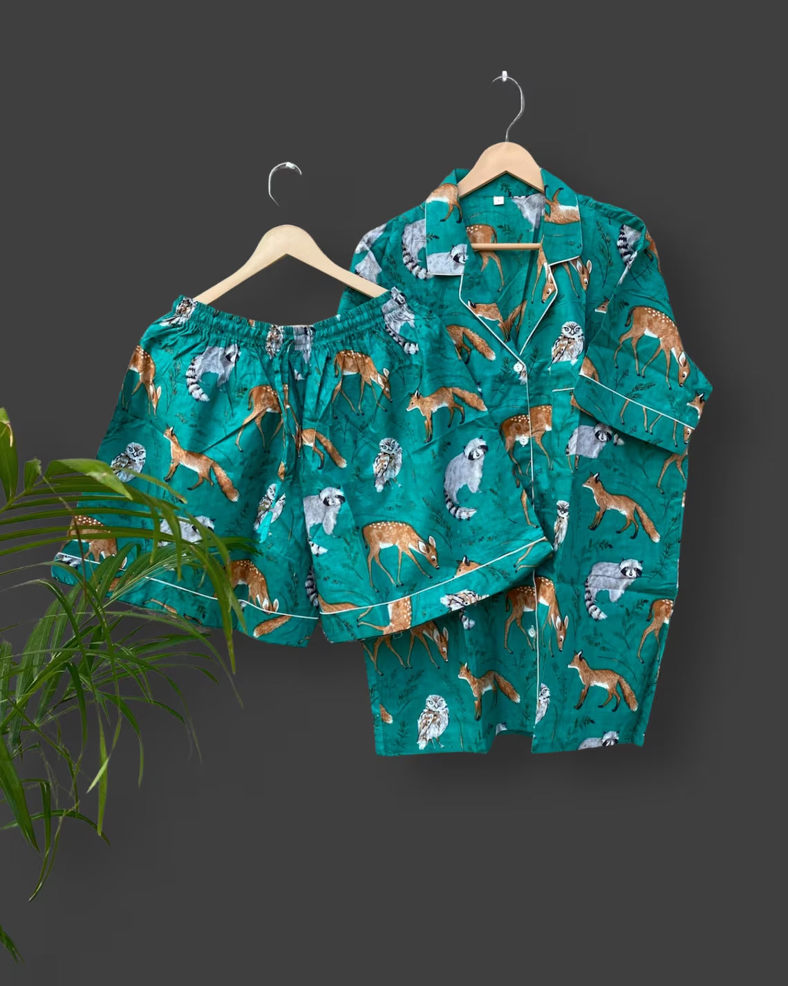 preorder BSSO0866 raccoon fox green short sleeve shorts boys pajamas milk silk