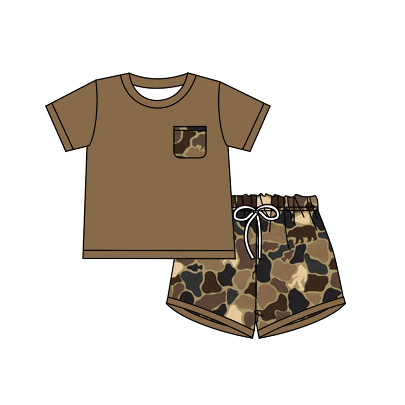 preorder BSSO0933 brown pocket short sleeve camo shorts boys set