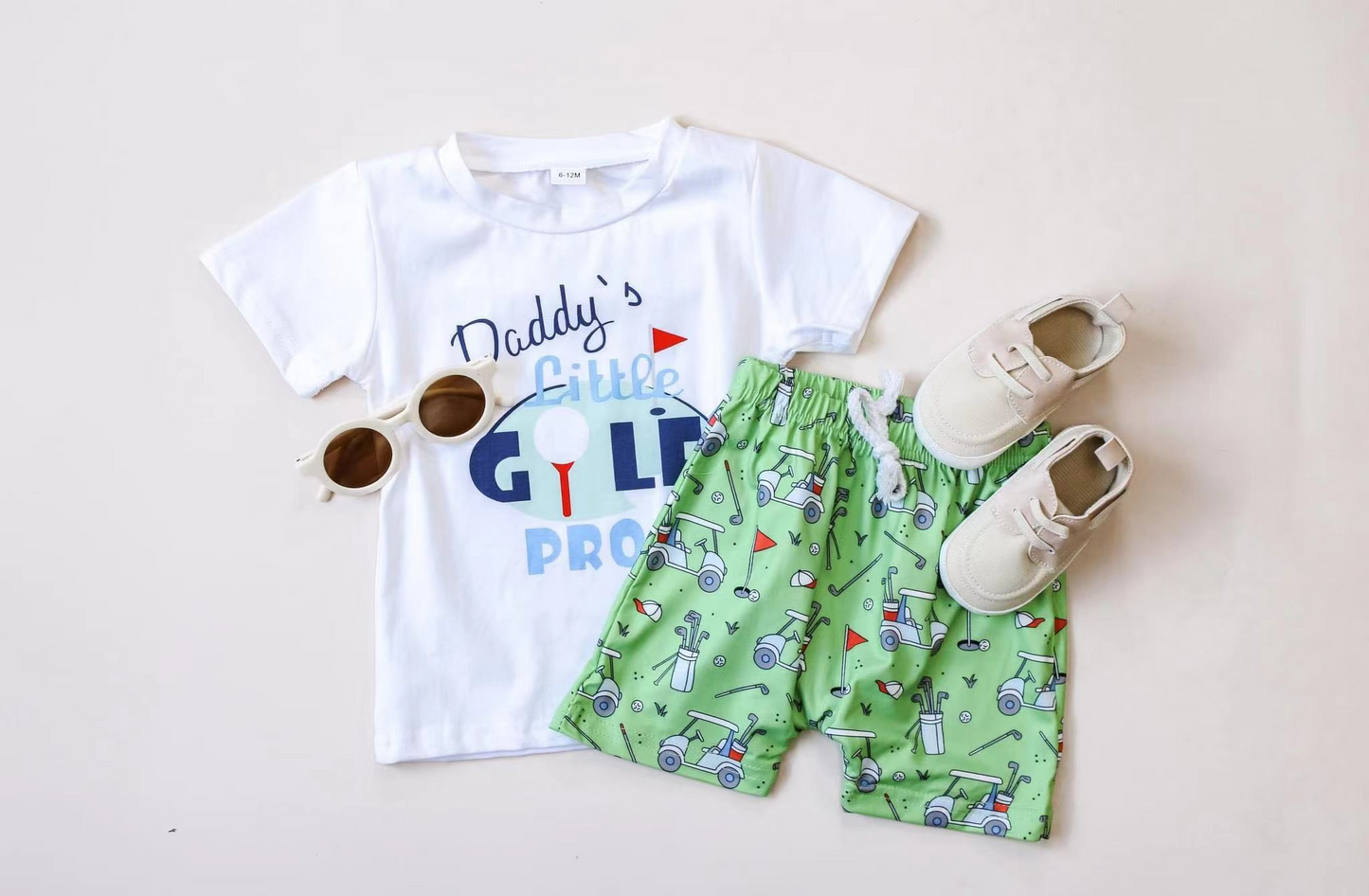 preorder BSSO0962 Daddy's little golf pro short sleeve green golf shorts boys set