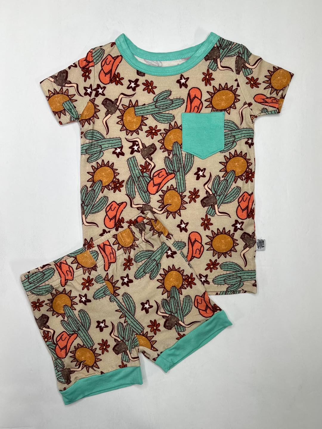 preorder BSSO0984 Western cactus cow pocket short sleeve shorts boys set
