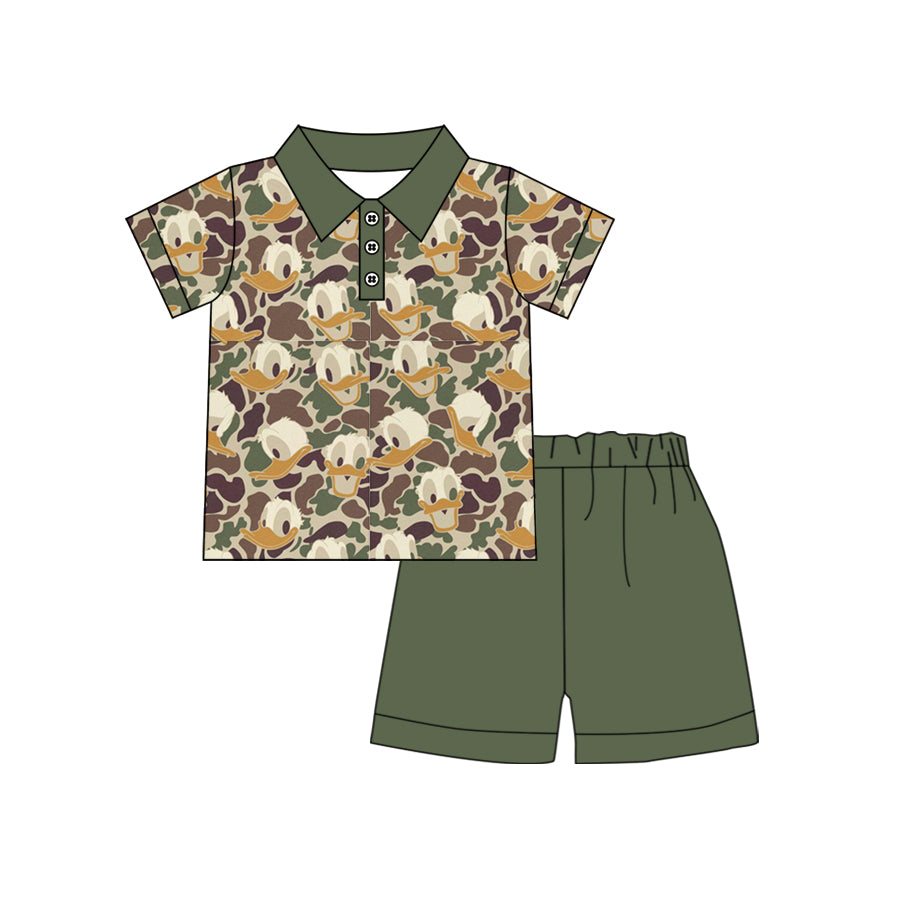 preorder BSSO0986 cartoon duck camo short sleeve green shorts boys set