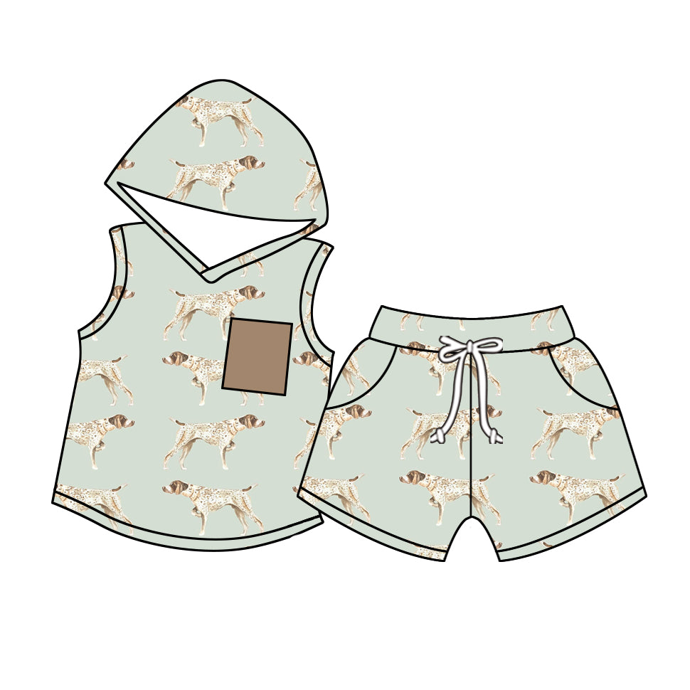Preorder BSSO1029 hunting season dog pocket sleeveless hoodie shorts boys set