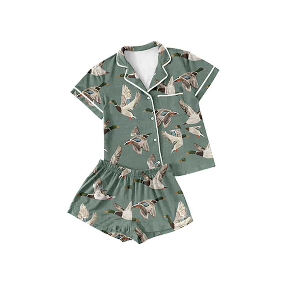 preorder BSSO1045 hunting season mallard duck green short sleeve shorts boys pajamas