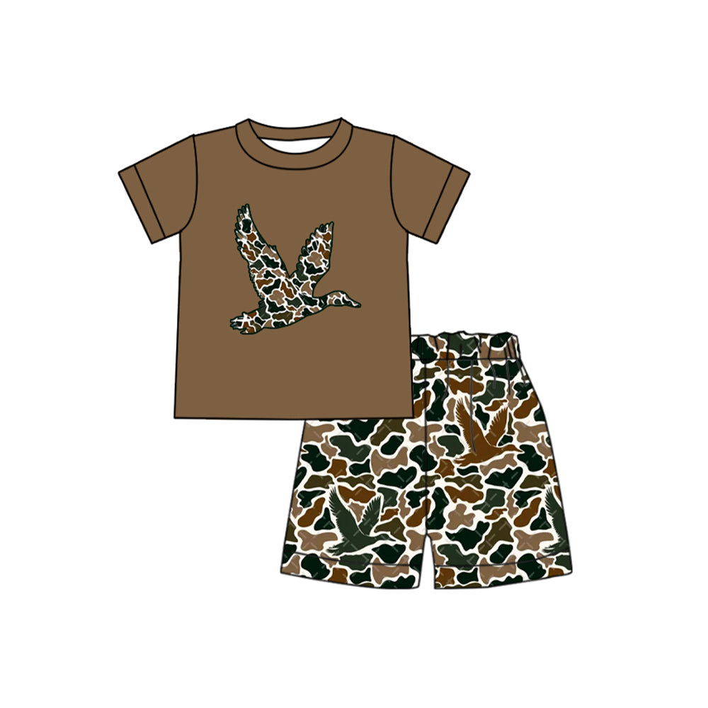 preorder BSSO1054 hunting camo mallard duck brown short sleeve old school camo shorts boys set