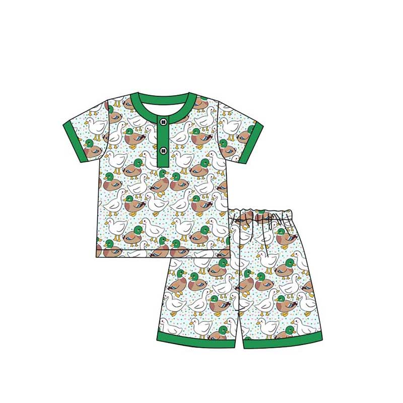 preorder BSSO1055 cute mallard duck goose green short sleeve shorts boys set