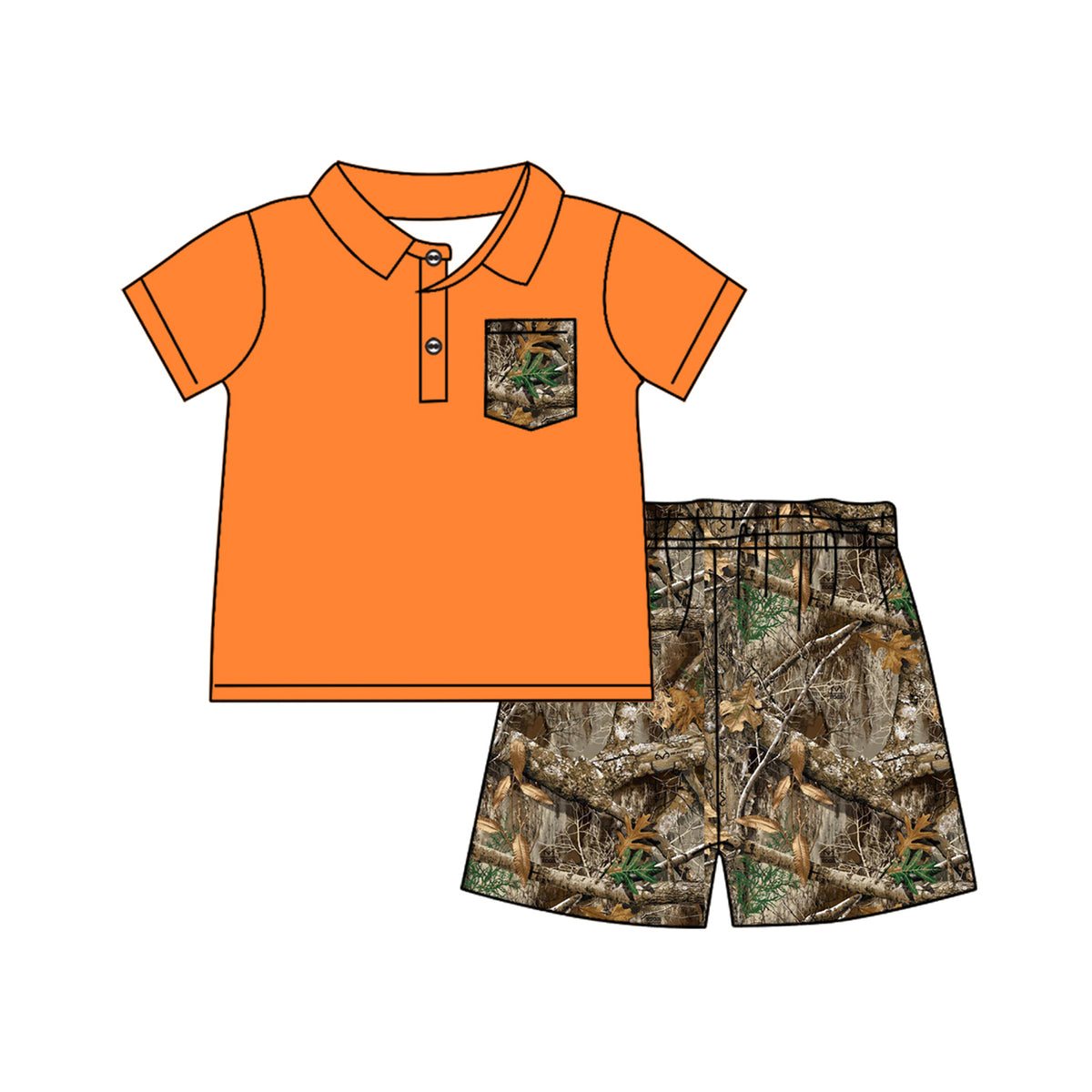 Preorder BSSO1086 hunting branch orange pocket short sleeve shorts boys set