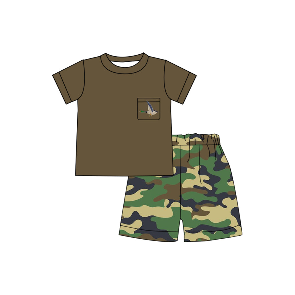 preorder BSSO1092 hunting duck camo mallard pocket short sleeve green camo shorts boys set