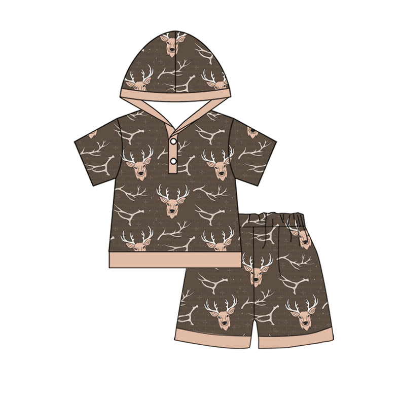 preorder BSSO1146 hunting deer brown short sleeve hoodie shorts boys set