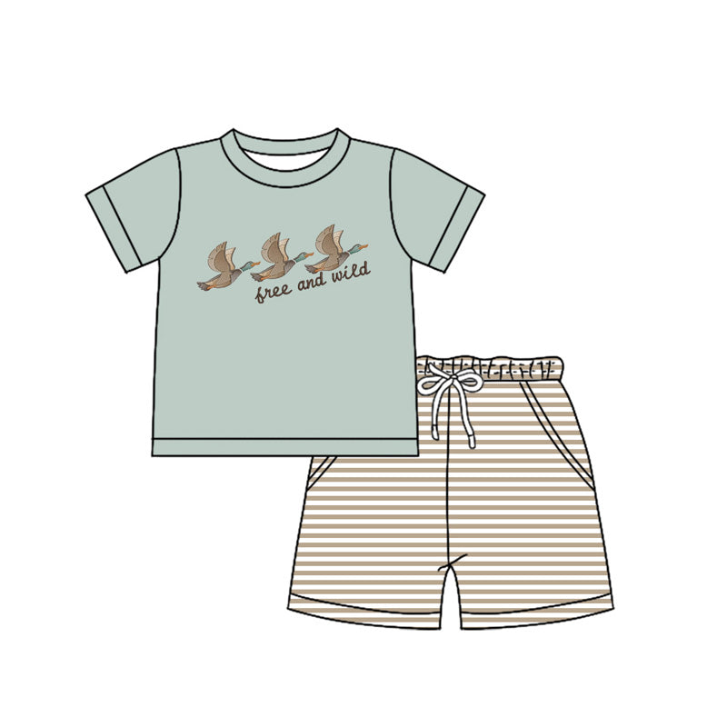 preorder BSSO1153 Hunting Free And Wild Mallard Duck Short Sleeve Striped Shorts Boys Set