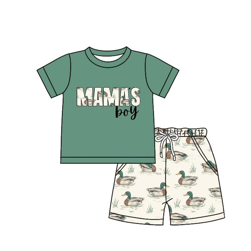 preorder BSSO1170 MAMA's Boy Green Short Sleeve Mallard Duck Shorts Boys Set