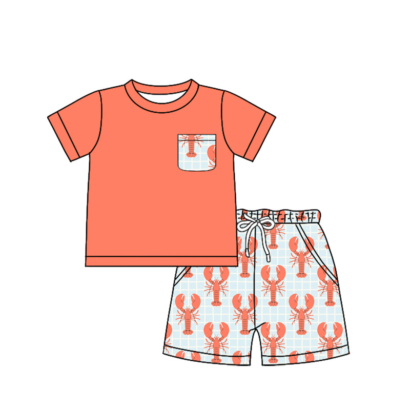preorder BSSO1218 Orange Crayfish Pocket Short Sleeve Shorts Boys Set