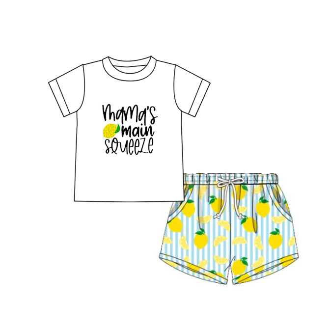 preorder BSSO1280 mama's main squeeze lemon short sleeve striped shorts boys set