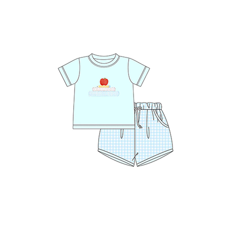 preorder BSSO1330 back to school apple book short sleeve shorts boys set