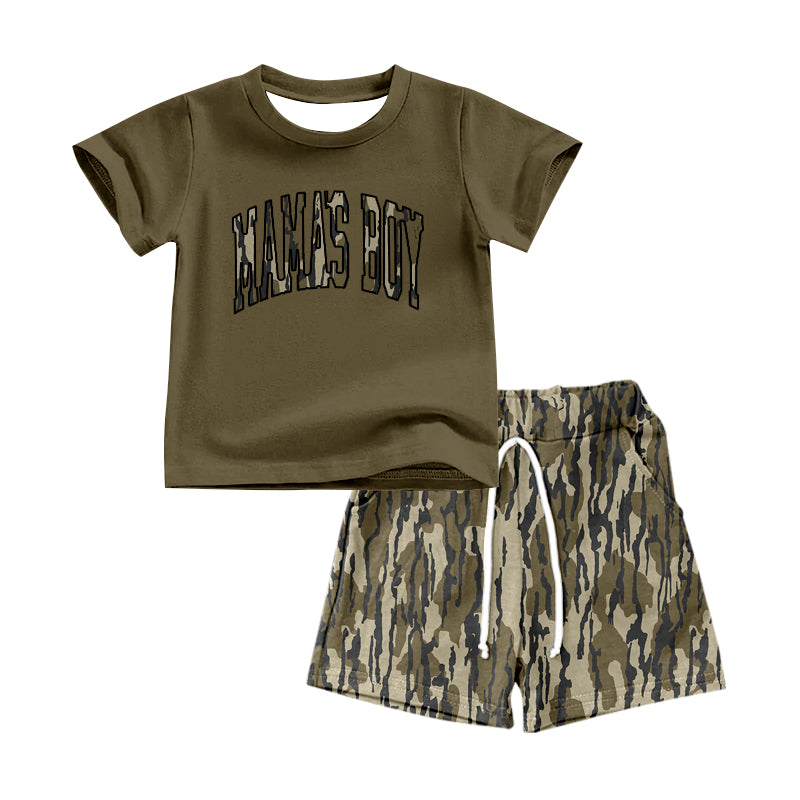 preorder BSSO1345 mama's boy brown short sleeve hunting camo brown camo shorts boys set