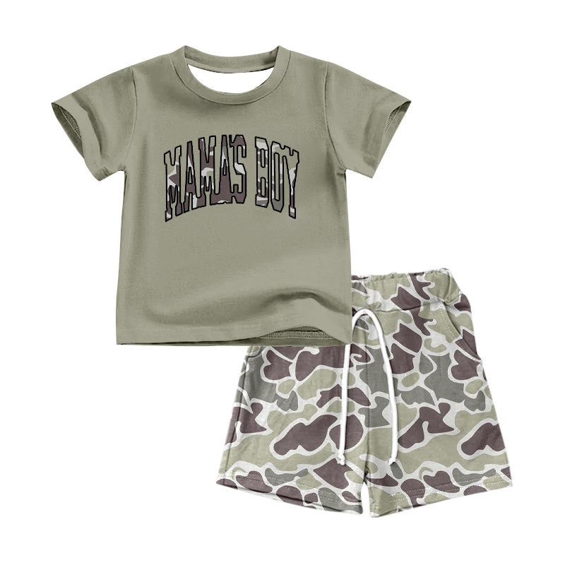 preorder BSSO1346 mama's boy green short sleeve hunting camo shorts boys set