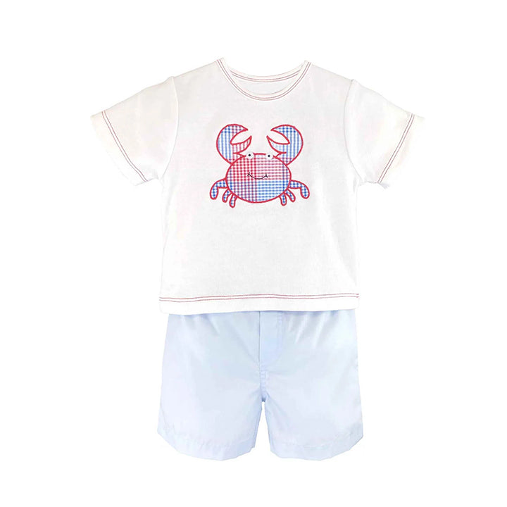 preorder BSSO1350 crab short sleeve blue shorts boys set