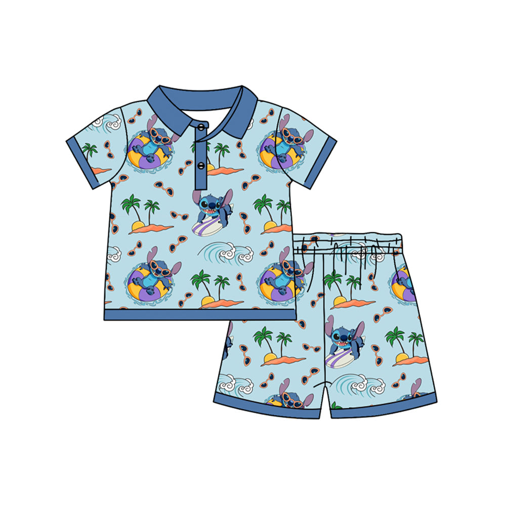 preorder BSSO1351 cartoon animals holiday blue short sleeve shorts boys pajamas