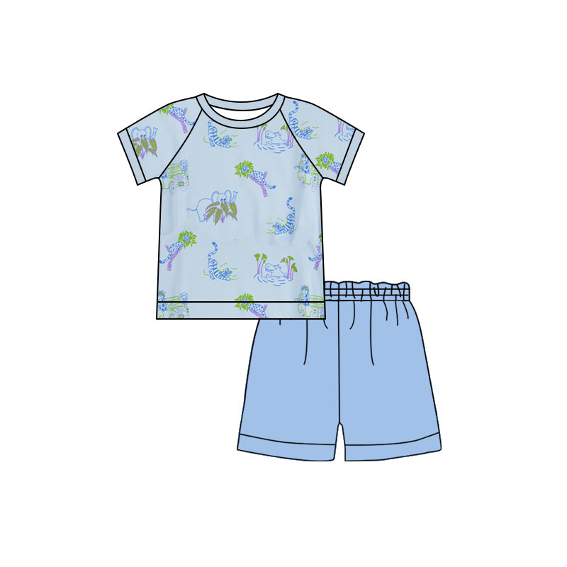 preorder BSSO1361 cartoon tiger blue short sleeve blue shorts boys set