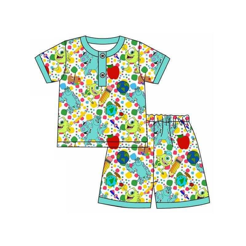 preorder BSSO1363 cartoon monster blue short sleeve shorts boys pajamas