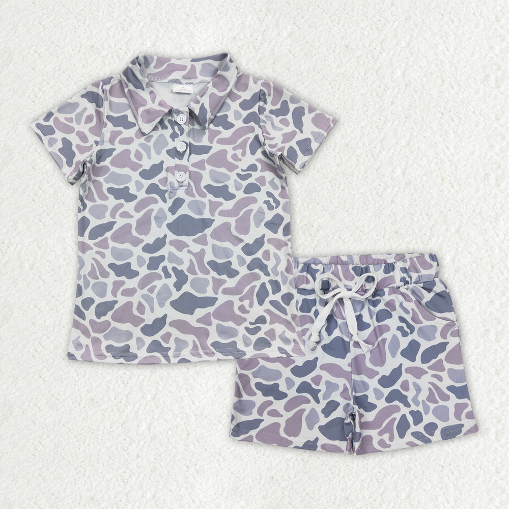 BSSO1384 grey camo short sleeve shorts boys pajamas
