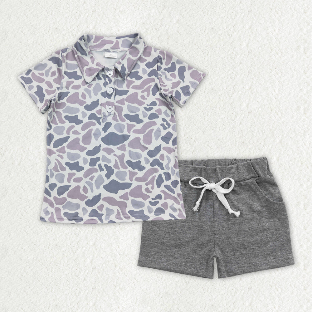 BSSO1385 grey camo short sleeve grey shorts boys set