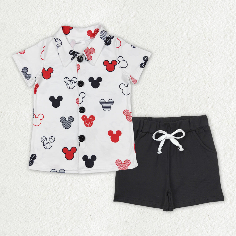 BSSO1386 cartoon M short sleeve black shorts boys set