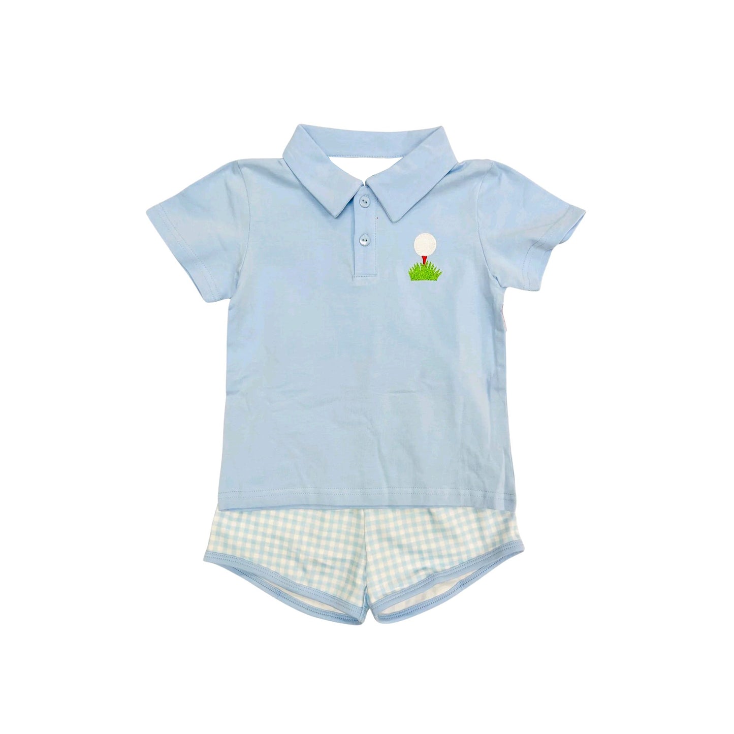 preorder BSSO1409 golf blue short sleeve blue checkered shorts boys set