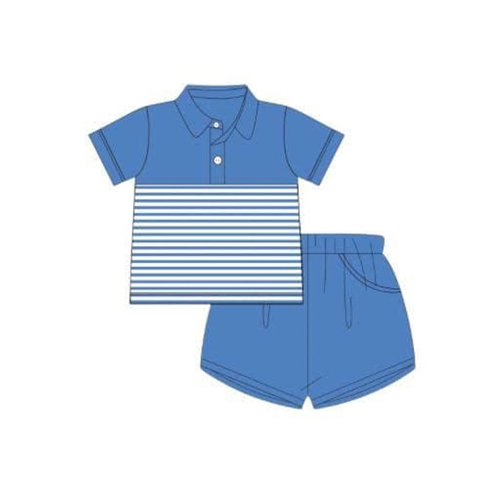 preorder BSSO1411 blue striped short sleeve blue shorts boys set