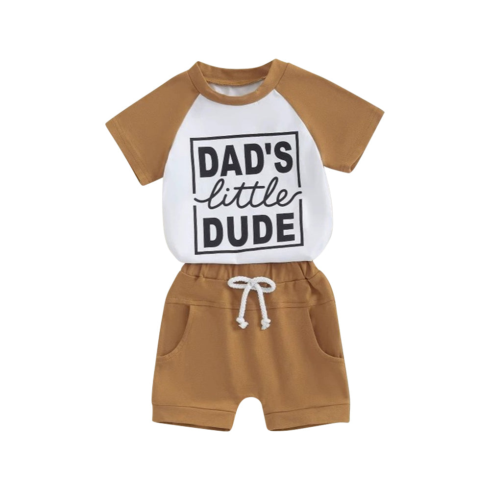 preorder BSSO1474 dad's little dude short sleeve brown shorts boys set