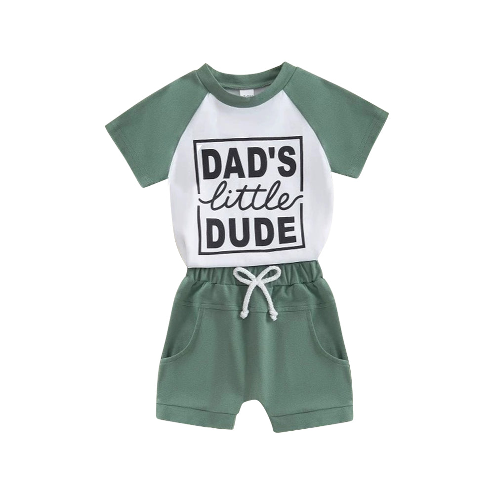preorder BSSO1475 dad's little dude short sleeve green shorts boys set