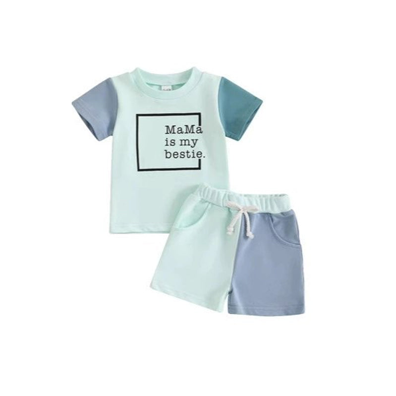 preorder BSSO1478 mama is my bestie green short sleeve shorts boys set