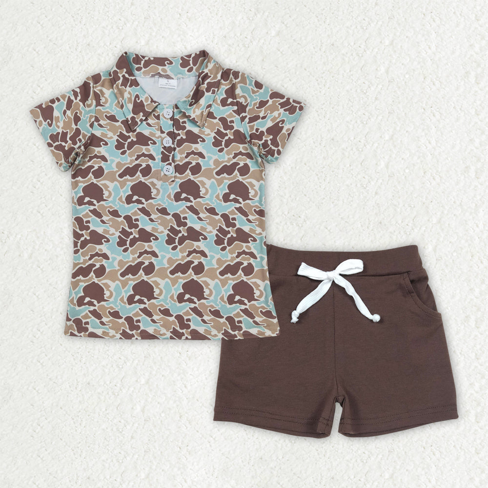 BSSO1486 hunting camo short sleeve brown shorts boys set