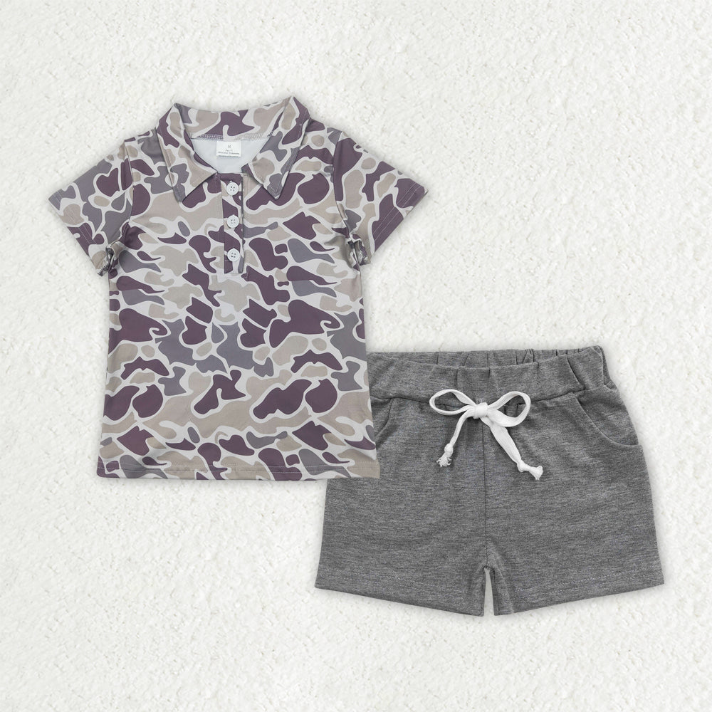 BSSO1490 hunting grey camo short sleeve grey shorts boys set