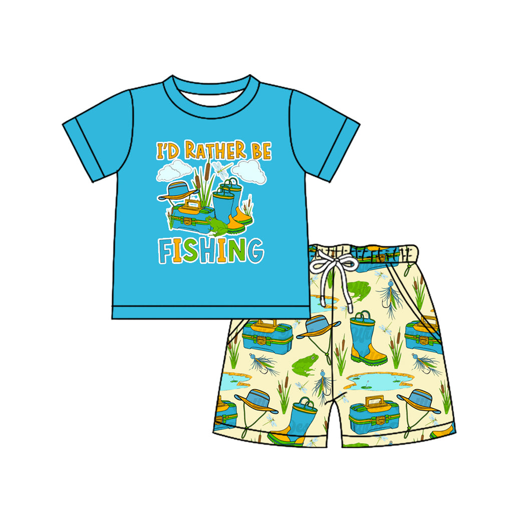 preorder BSSO1496 i'd rather be fishing blue short sleeve shorts boys set