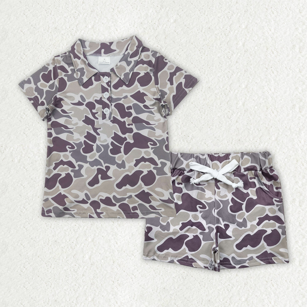 BSSO1521 hunting camo grey camo short sleeve shorts boys set