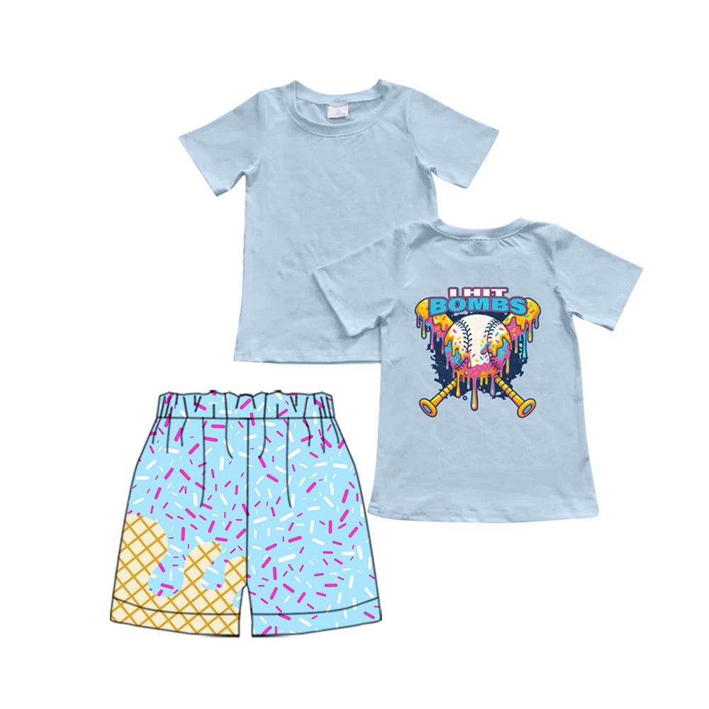 preorder BSSO1535 i hit bombs short sleeve ice blue shorts boys set